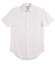 A white short-sleeve button-up shirt with a pocket and a logo. Clean and simple design.