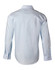 A light blue men's long-sleeve self-stripe button-up shirt with a back view and a branding logo.