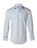 A light blue men's long-sleeve button-up shirt with a self-stripe pattern and a single chest pocket.