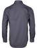 A men's long-sleeve shirt in dark grey with a dobby stripe pattern and button-up cuffs. Features a logo on the back.