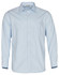 A light blue long sleeve button-up shirt with a herringbone pattern and a chest pocket. Features a logo on the label.
