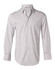 A men's long-sleeve button-up shirt with a ticking stripe pattern in white and light grey. Features a pocket and collar.