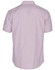 A short-sleeve button-up shirt featuring a vertical stripe pattern in shades of red and white. It has a collar and a logo.