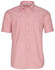 Men's short sleeve button-up shirt featuring white and red vertical stripes and a chest pocket. 