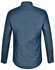 A blue men's long-sleeve button-up shirt featuring a pin dot design and a logo on the back.