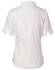 A white women's fine twill short-sleeve button-up shirt with a fitted design, featuring a collar and a back view.