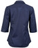 A navy blue 3/4 sleeve button-up shirt with a dobby stripe pattern and a logo.
