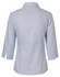 A light blue women's mini herringbone button-up shirt with 3/4 sleeves and a back view design.
