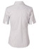 A women's short-sleeve button-up shirt in a ticking stripe pattern, featuring light grey and white colours.