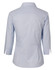 A light blue women's fine stripe button-up shirt with 3/4 sleeves, featuring a classic collar and a fitted silhouette.