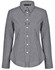 A button-up shirt featuring a black and white gingham check pattern, with long sleeves and a collared neckline.