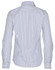 A button-up shirt with long sleeves featuring blue and white sateen stripes and a logo on the back.