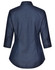 A navy blue ladies' button-up shirt with a pin dot pattern and 3/4 sleeves, featuring a collar and back yoke.