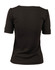 A black women's scoop neck T-shirt with short sleeves, featuring a plain back design.