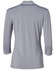 A grey mid sleeve knit top with a collared neckline, featuring a logo on the back.