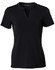 A black Ladies' V-neck with Tab S/S Knit Top featuring short sleeves and a subtle logo.