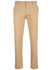 Men's chino pants in a light beige colour, featuring a button closure and pockets, with a branded logo.