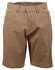 Ladies' stretch cotton chino shorts in khaki with a button front and side pockets. Features a logo on the waistband.