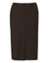 A mid-length lined pencil skirt in dark brown, made from poly/viscose stretch. Features a back zip and waistband.