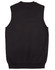 A black women's V-neck vest with a sleeveless design and a ribbed hem, featuring a logo.