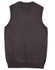 A dark grey women's V-neck vest with sleeveless design and ribbed detailing at the hem. It features a logo.