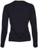 A women's long-sleeve cardigan in dark navy, made from 100% merino wool, featuring ribbed cuffs and hem.