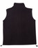 A black unisex polar fleece vest with a high collar and adjustable drawstrings at the hem. It features a logo.
