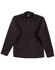 A black polar fleece jacket with a full zip, featuring two side pockets and a collar, has a logo.