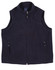 A navy fleece vest for men, featuring a front zip and two zippered pockets. It has a minimalistic design and a logo.