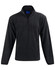 A black kid's half zip polar fleece pullover with long sleeves and a collar. It features a logo on the chest.