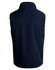 A unisex reversible vest in navy blue with a collared neck and no visible design on the back. It features a logo.