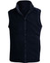 A unisex reversible vest in navy blue with a zip front and a collar. The design features no sleeves.