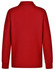 A red long sleeve polo shirt made from poly/cotton pique knit, featuring a collar and a logo.