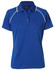 A blue polo shirt for ladies featuring a collar and contrasting white piping. Includes a logo on the label.