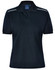 A black ladies' polo shirt with short sleeves, featuring a collar and a logo.