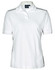 A white ladies' polo shirt featuring a collar, short sleeves, and side panel detail. Includes a logo on the front.