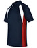 Men's tri-sport polo in navy with white and red accents, featuring a collar and a logo.
