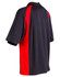 A black polo shirt with red side panels and a collar, featuring a logo on the front.