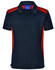 Children's polo shirt in navy with red accents and a logo on the chest. Short sleeves and a collar design.