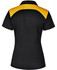 A black polo shirt featuring a yellow back design and a logo on the chest.