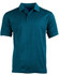 A teal men's polo shirt featuring a collar, short sleeves, and a subtle branding logo.