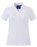 A white short sleeve polo shirt with a classic collar and a logo on the chest.