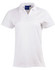 A white short sleeve polo shirt with a classic collar and a logo on the chest.