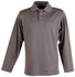 A long sleeve polo shirt in a muted grey colour, featuring a collar and button placket. It has a logo on the chest.