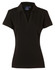 A black ladies' polo shirt featuring a collar and short sleeves, with a logo on the label.