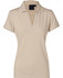 A beige ladies' polo shirt featuring a collar and a logo. Ideal for casual or sporty wear.