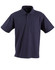 A navy blue pocket short sleeve polo shirt with a classic collar and a logo on the chest pocket.