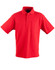 A red pocket short sleeve polo shirt with a classic collar and one chest pocket. It features a logo on the label.
