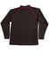 A black long-sleeve polo shirt with red accents and a collar, featuring a logo.