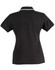 A black polo shirt with a contrasting white collar and detailing, featuring a fitted design and short sleeves.